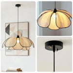 LIVARA 50/80/100cm Handcrafted Eco-Friendly Ceiling Light Petal Pendant Light, Natural Plant Fiber Lampshade with E27 LED Bulb Included - Beige