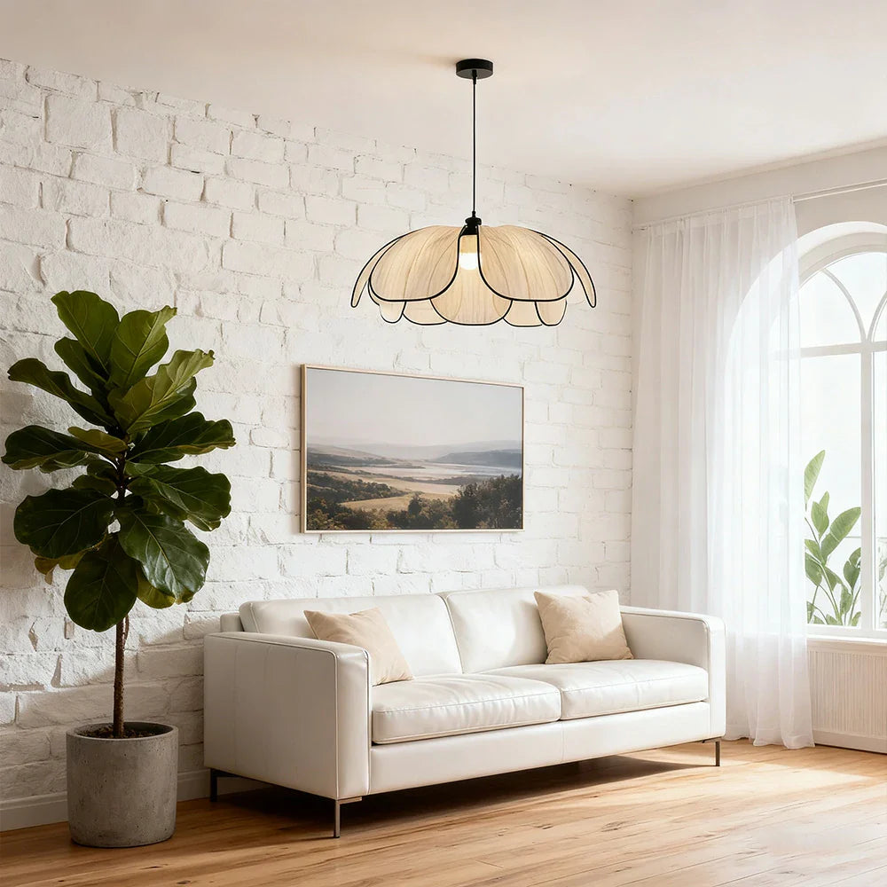 LIVARA 50/80/100cm Handcrafted Eco-Friendly Ceiling Light Petal Pendant Light, Natural Plant Fiber Lampshade with E27 LED Bulb Included - Beige