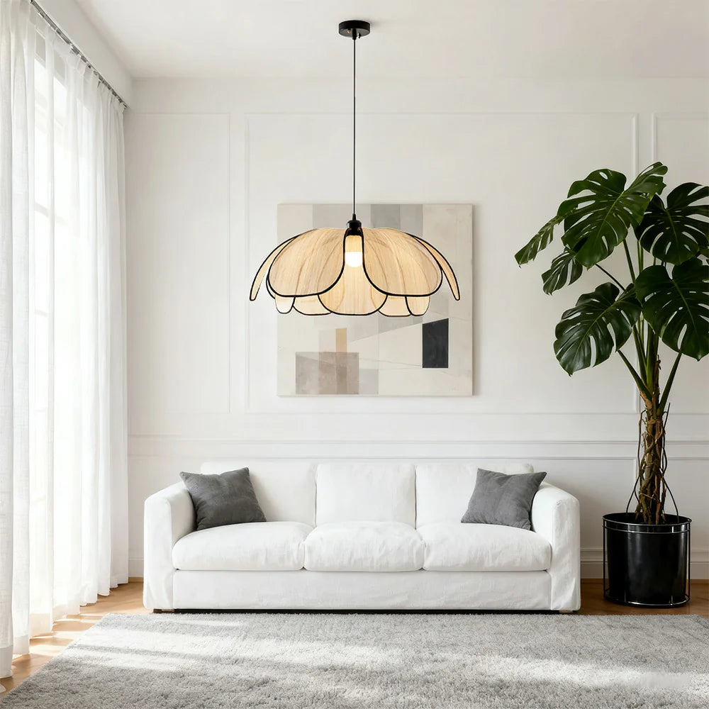 LIVARA 50/80/100cm Handcrafted Eco-Friendly Ceiling Light Petal Pendant Light, Natural Plant Fiber Lampshade with E27 LED Bulb Included - Beige
