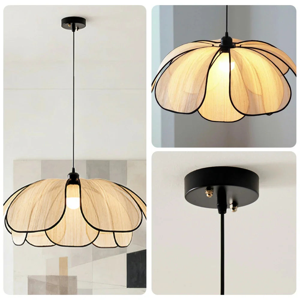 LIVARA 50/80/100cm Handcrafted Eco-Friendly Ceiling Light Petal Pendant Light, Natural Plant Fiber Lampshade with E27 LED Bulb Included - Beige