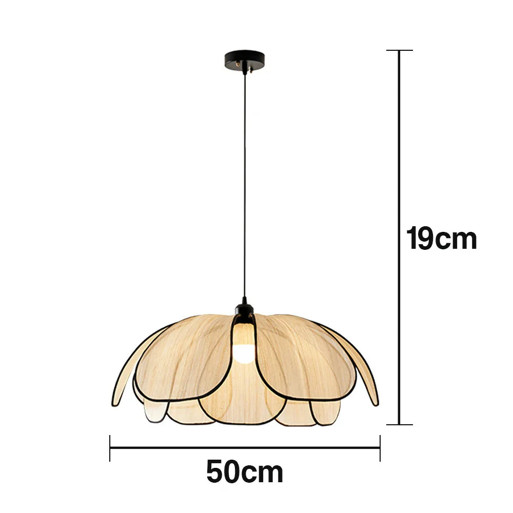 LIVARA 50/80/100cm Handcrafted Eco-Friendly Ceiling Light Petal Pendant Light, Natural Plant Fiber Lampshade with E27 LED Bulb Included - Beige