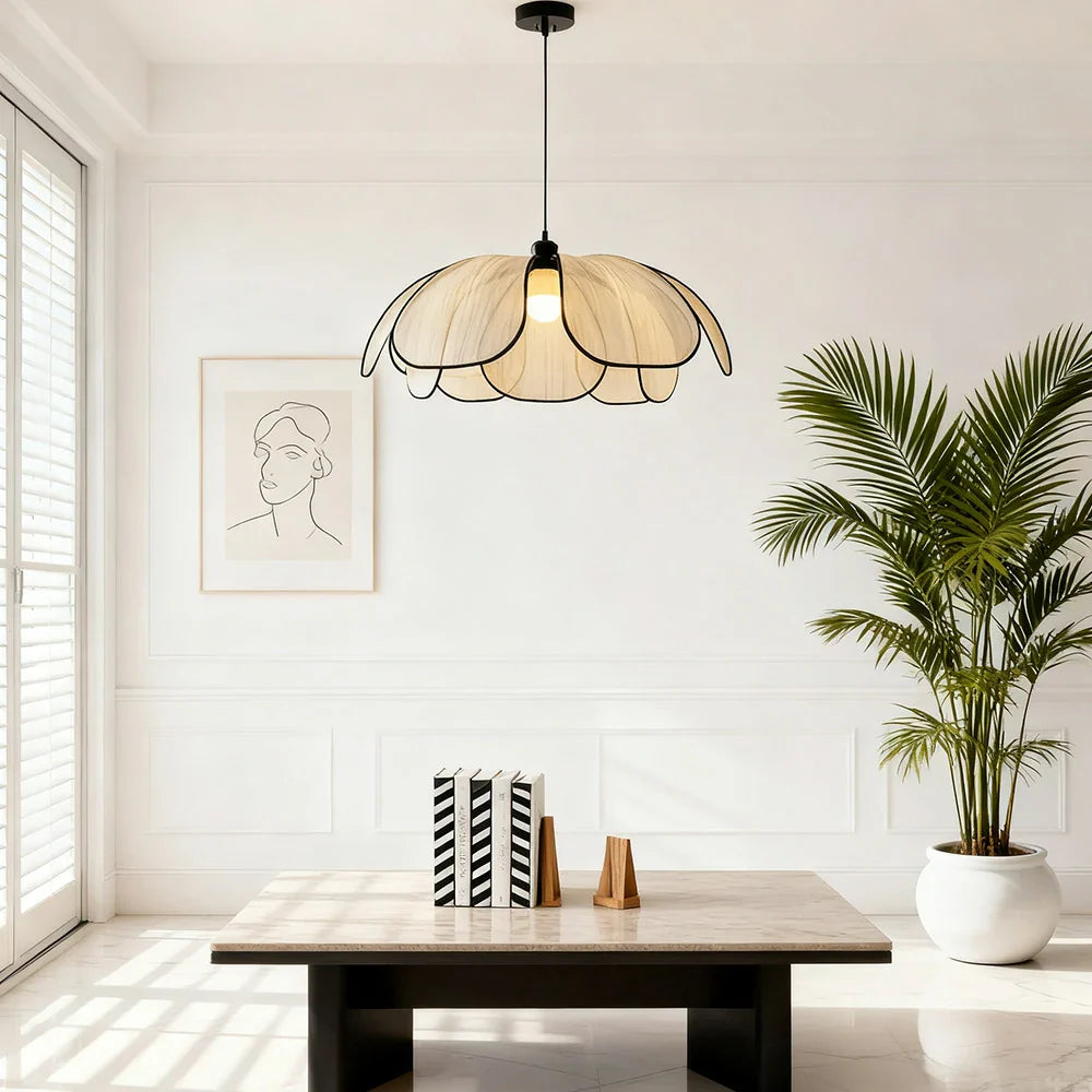 LIVARA 50/80/100cm Handcrafted Eco-Friendly Ceiling Light Petal Pendant Light, Natural Plant Fiber Lampshade with E27 LED Bulb Included - Beige