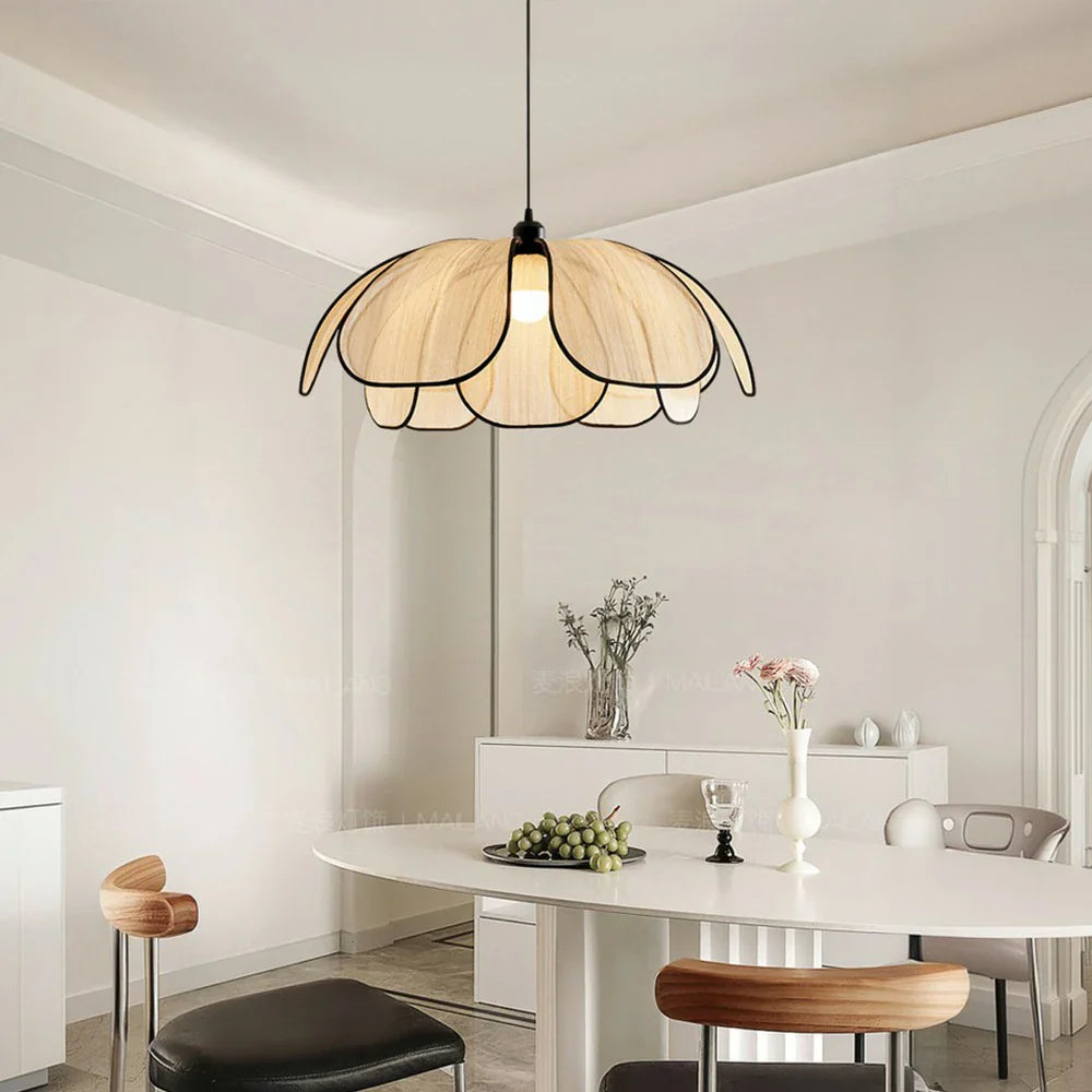 LIVARA 50/80/100cm Handcrafted Eco-Friendly Ceiling Light Petal Pendant Light, Natural Plant Fiber Lampshade with E27 LED Bulb Included - Beige