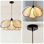LIVARA 50/80/100cm Handcrafted Eco-Friendly Ceiling Light Petal Pendant Light, Natural Plant Fiber Lampshade with E27 LED Bulb Included - Beige