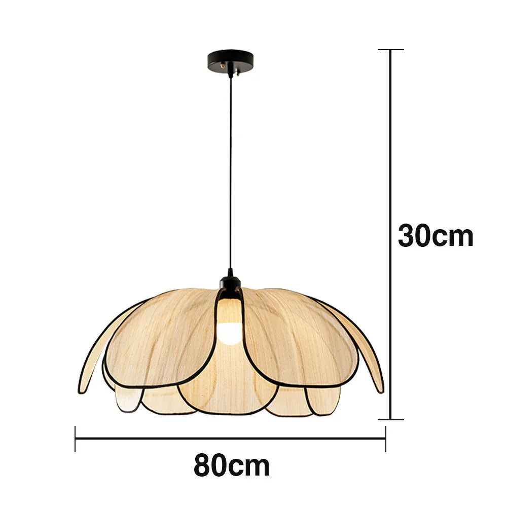 LIVARA 50/80/100cm Handcrafted Eco-Friendly Ceiling Light Petal Pendant Light, Natural Plant Fiber Lampshade with E27 LED Bulb Included - Beige