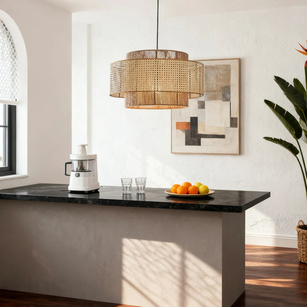 LIVARA 40/60/80cm Natural Woven Ceiling Light Hemp Rope & Rattan Pendant Light, Double-Layer Handwoven Lampshade with E27 LED Bulb Included - Beige