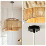 LIVARA 40/60/80cm Natural Woven Ceiling Light Hemp Rope & Rattan Pendant Light, Double-Layer Handwoven Lampshade with E27 LED Bulb Included - Beige