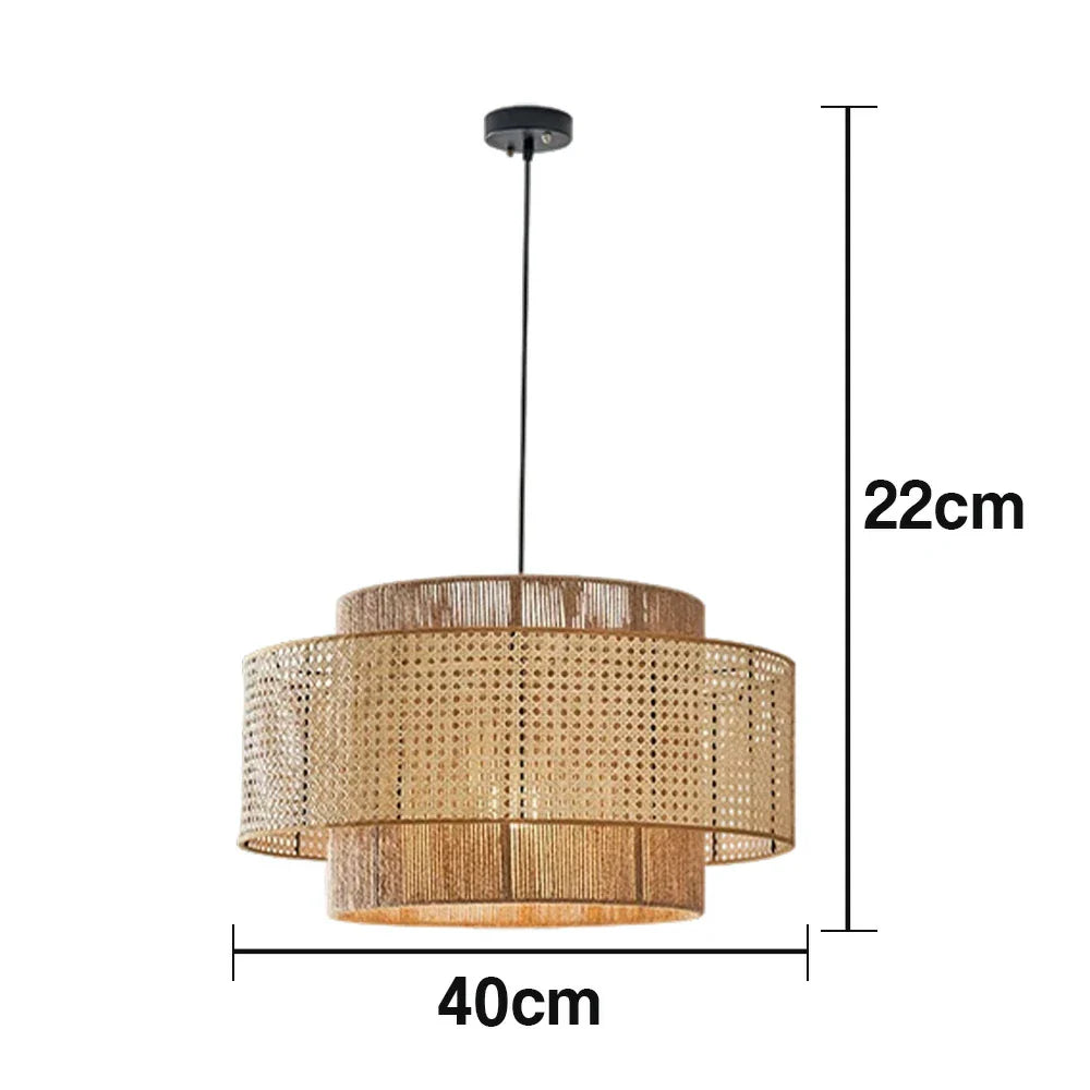 LIVARA 40/60/80cm Natural Woven Ceiling Light Hemp Rope & Rattan Pendant Light, Double-Layer Handwoven Lampshade with E27 LED Bulb Included - Beige