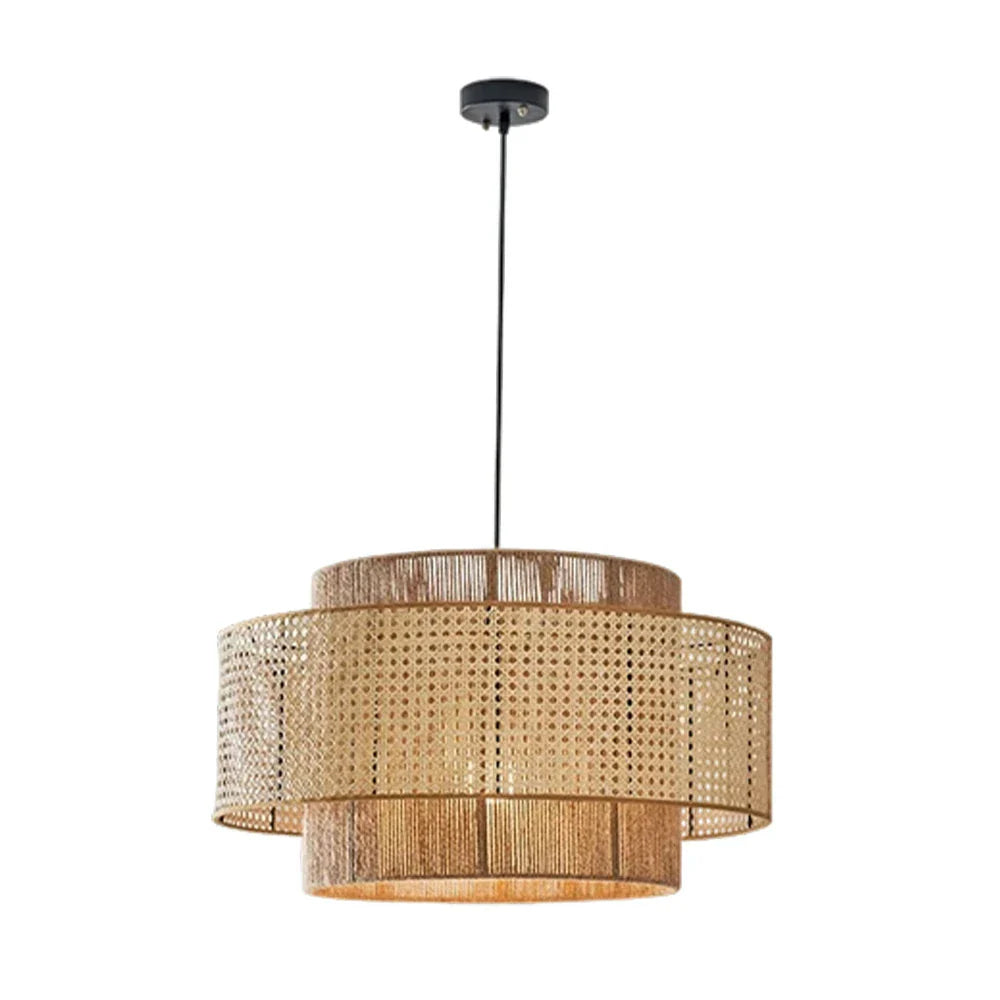 LIVARA 40/60/80cm Natural Woven Ceiling Light Hemp Rope & Rattan Pendant Light, Double-Layer Handwoven Lampshade with E27 LED Bulb Included - Beige