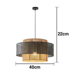LIVARA 40/60/80cm Hemp Rope & Rattan Pendant Light, Double-Layer Handwoven Lampshade with E27 LED Bulb Included Natural Woven Ceiling Light - Black