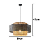 LIVARA 40/60/80cm Hemp Rope & Rattan Pendant Light, Double-Layer Handwoven Lampshade with E27 LED Bulb Included Natural Woven Ceiling Light - Black