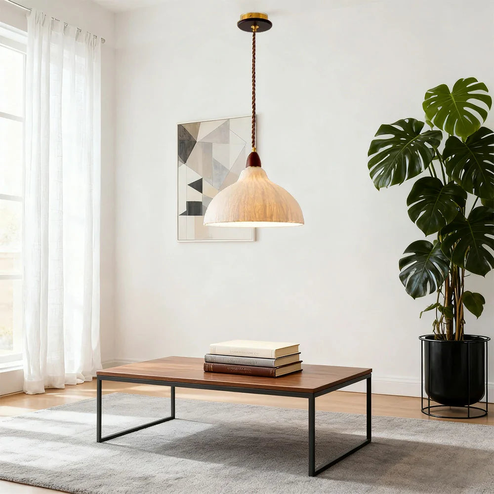 LIVARA 25/35cm Handmade Rice Paper Pendant Light Eco-Friendly Japanese Wabi-Sabi Style Ceiling Lamp Natural Wood Holder with E27 LED Bulb Included - Beige