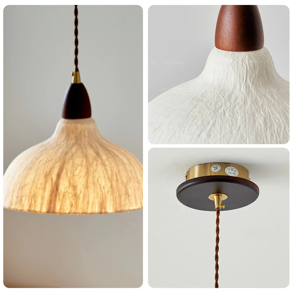 LIVARA 25/35cm Handmade Rice Paper Pendant Light Eco-Friendly Japanese Wabi-Sabi Style Ceiling Lamp Natural Wood Holder with E27 LED Bulb Included - Beige