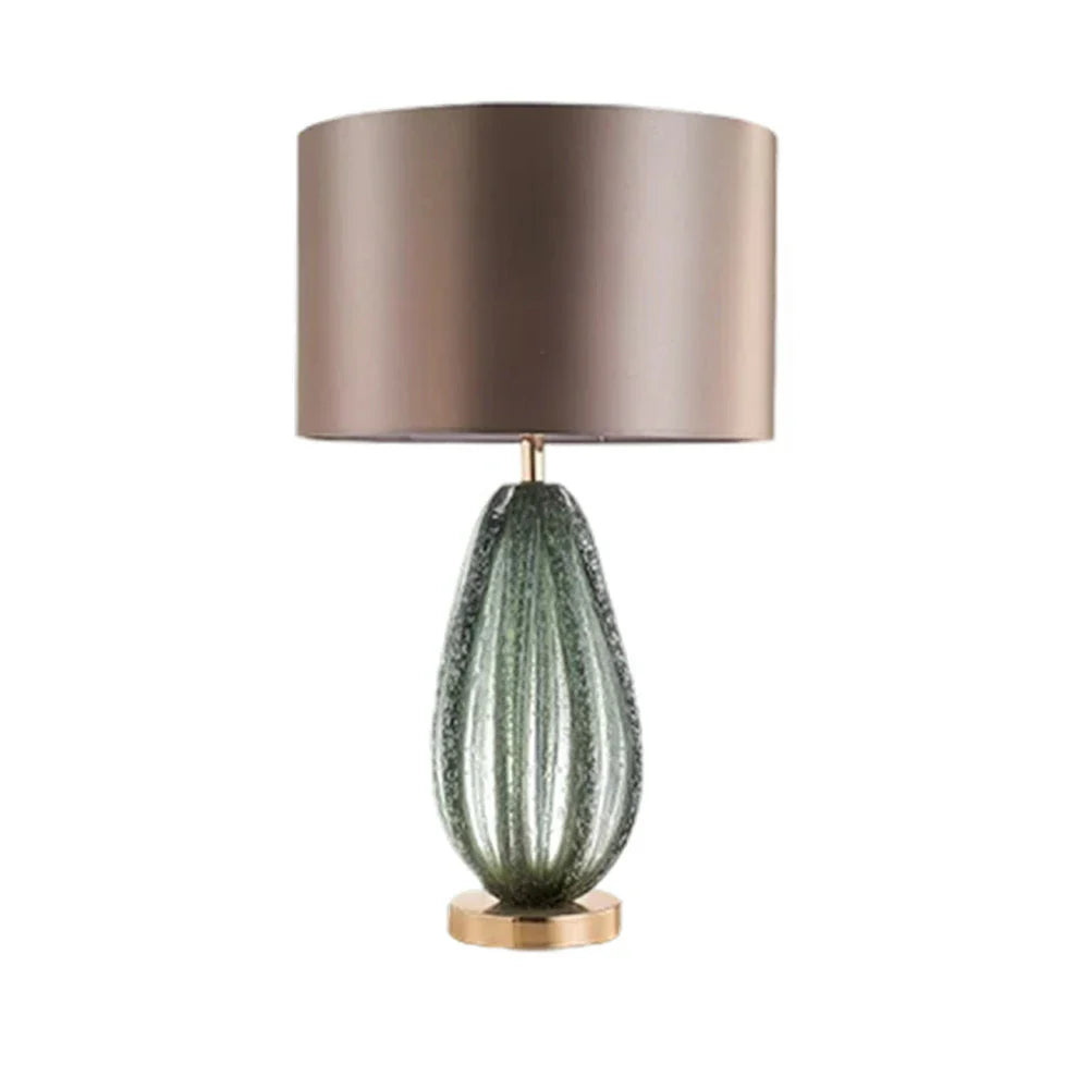 LIVARA 58/65cm Table Lamp - Handcrafted Natural Glass, Metal-Painted Shade, E27 Socket, Soft Comfortable Lighting