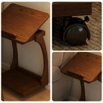 LIVARA 40cm Frame, Wheels, iPad Rubberwood Storage, Side Lockable Flip-Top Angles, - Table, Multi-Tier Adjustable C-Shaped Holder Laptop Solid Brown