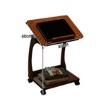LIVARA 40cm Frame, Wheels, iPad Rubberwood Storage, Side Lockable Flip-Top Angles, - Table, Multi-Tier Adjustable C-Shaped Holder Laptop Solid Brown