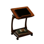 LIVARA 40cm Frame, Wheels, iPad Rubberwood Storage, Side Lockable Flip-Top Angles, - Table, Multi-Tier Adjustable C-Shaped Holder Laptop Solid Brown