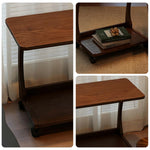 LIVARA 40cm Frame, Wheels, iPad Rubberwood Storage, Side Lockable Flip-Top Angles, - Table, Multi-Tier Adjustable C-Shaped Holder Laptop Solid Brown