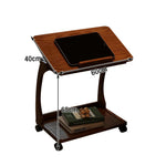 LIVARA 40cm Frame, Wheels, iPad Rubberwood Storage, Side Lockable Flip-Top Angles, - Table, Multi-Tier Adjustable C-Shaped Holder Laptop Solid Brown
