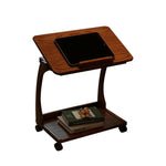 LIVARA 40cm Frame, Wheels, iPad Rubberwood Storage, Side Lockable Flip-Top Angles, - Table, Multi-Tier Adjustable C-Shaped Holder Laptop Solid Brown