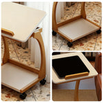 LIVARA 40cm Holder C-Shaped Storage, iPad Lockable Multi-Tier Laptop Wheels, Flip-Top Solid - Angles, Adjustable Table, Rubberwood Side Frame, Walnut
