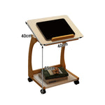 LIVARA 40cm Holder C-Shaped Storage, iPad Lockable Multi-Tier Laptop Wheels, Flip-Top Solid - Angles, Adjustable Table, Rubberwood Side Frame, Walnut