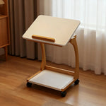 LIVARA 40cm Holder C-Shaped Storage, iPad Lockable Multi-Tier Laptop Wheels, Flip-Top Solid - Angles, Adjustable Table, Rubberwood Side Frame, Walnut