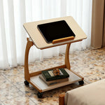 LIVARA 40cm Holder C-Shaped Storage, iPad Lockable Multi-Tier Laptop Wheels, Flip-Top Solid - Angles, Adjustable Table, Rubberwood Side Frame, Walnut