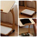 LIVARA 40cm Holder C-Shaped Storage, iPad Lockable Multi-Tier Laptop Wheels, Flip-Top Solid - Angles, Adjustable Table, Rubberwood Side Frame, Walnut