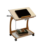 LIVARA 40cm Holder C-Shaped Storage, iPad Lockable Multi-Tier Laptop Wheels, Flip-Top Solid - Angles, Adjustable Table, Rubberwood Side Frame, Walnut