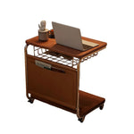LIVARA 60cm Plated Pocket, Bedside Coffee Multi-Tier Computer Top, Side Metal Desk Lockable - with Grain Table, Storage, Wood Base C-Shaped Wheels Brown