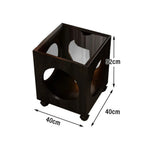 LIVARA 40cm Top, Glass Table, Coffee Lockable Wheels Tempered Storage, Open - Circular Black