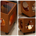 LIVARA 40cm - Circular Open Tempered Glass Lockable Coffee Storage, Table, Wheels Top, Walnut