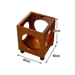 LIVARA 40cm - Circular Open Tempered Glass Lockable Coffee Storage, Table, Wheels Top, Walnut
