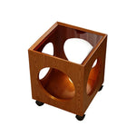 LIVARA 40cm - Circular Open Tempered Glass Lockable Coffee Storage, Table, Wheels Top, Walnut