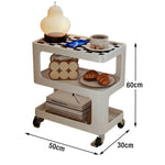LIVARA Three‑Tier Sintered Stone Coffee Table with Lockable Steel Wheels, Matte Frame, Side Storage White