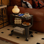 LIVARA Three‑Tier Sintered Stone Coffee Table with Lockable Steel Wheels, Matte Frame, Side Storage Black