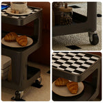 LIVARA Three‑Tier Sintered Stone Coffee Table with Lockable Steel Wheels, Matte Frame, Side Storage Black