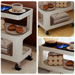 LIVARA Three‑Tier Sintered Stone Coffee Table with Lockable Steel Wheels, Matte Frame, Side Storage White
