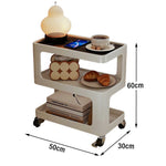 LIVARA Three‑Tier Sintered Stone Coffee Table with Lockable Steel Wheels, Matte Frame, Side Storage White