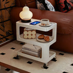 LIVARA Three‑Tier Sintered Stone Coffee Table with Lockable Steel Wheels, Matte Frame, Side Storage White