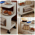 LIVARA Three‑Tier Sintered Stone Coffee Table with Lockable Steel Wheels, Matte Frame, Side Storage White