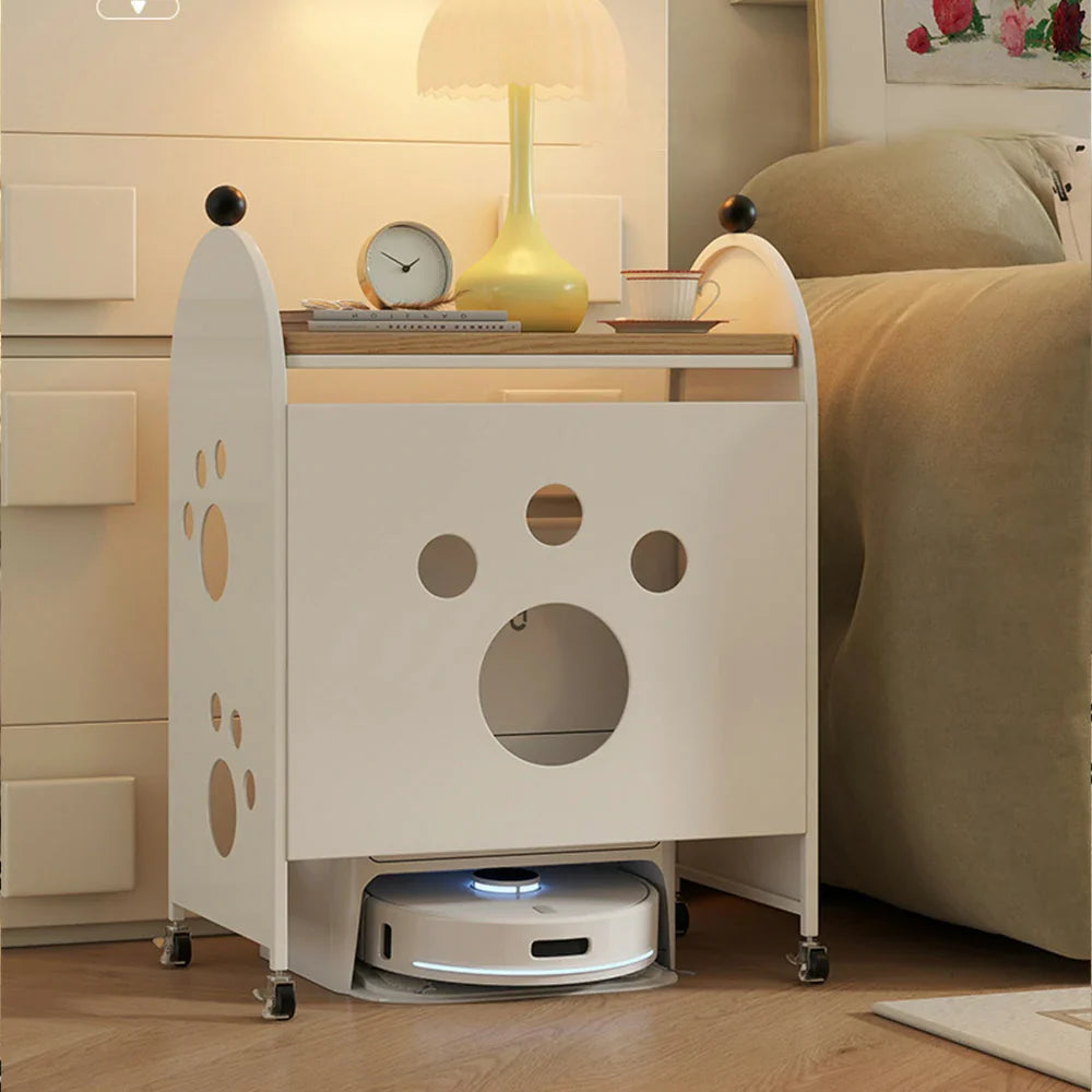 LIVARA Storage - Space-Saving - Partition Casters Durable Top, Lockable Wood Solid Robot Design, Compatible Base, Vacuum with Rack White