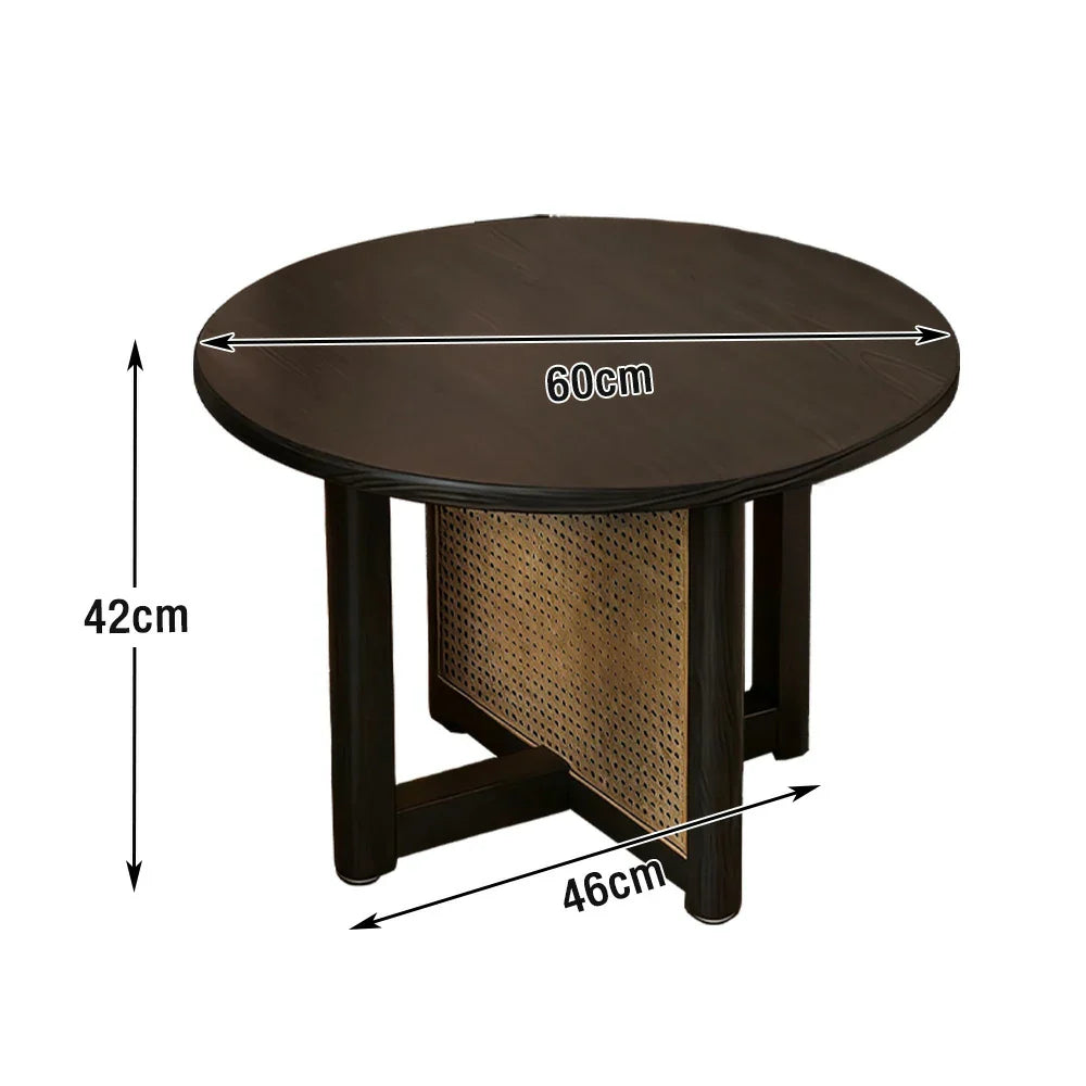 LIVARA Coffee - Rattan Legs with Corners, Table Reinforced Rounded Wood Handwoven Panels, Solid Frame, Storage, Black