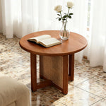 LIVARA Coffee Rounded Wood - Table Panels, Storage, Reinforced Frame, with Legs Corners, Solid Handwoven Rattan Brown