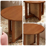 LIVARA Coffee Rounded Wood - Table Panels, Storage, Reinforced Frame, with Legs Corners, Solid Handwoven Rattan Brown