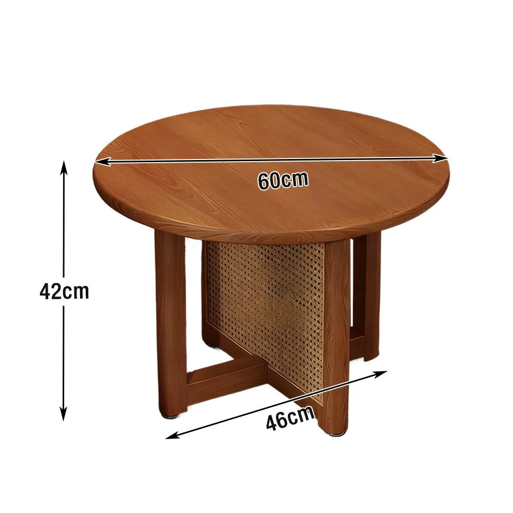 LIVARA Coffee Rounded Wood - Table Panels, Storage, Reinforced Frame, with Legs Corners, Solid Handwoven Rattan Brown