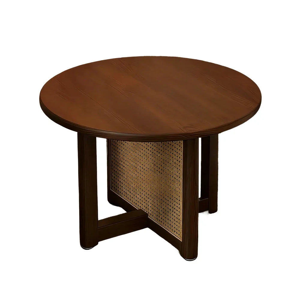 LIVARA Coffee Rattan Storage, Wood Panels, Table Reinforced Rounded - with Solid Corners, Legs Frame, Handwoven Walnut