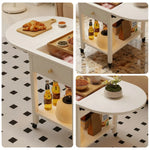 LIVARA Folding Shelf Storage 3-in-1 Convertible Casters - Design Lockable Solid Frame, Table, with Coffee Wood Drawer, Top, Extendable White