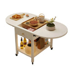 LIVARA Folding Shelf Storage 3-in-1 Convertible Casters - Design Lockable Solid Frame, Table, with Coffee Wood Drawer, Top, Extendable White